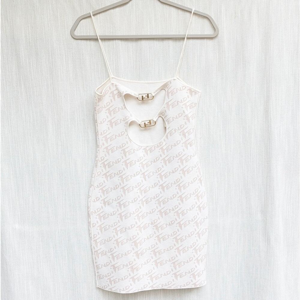 FENDI Dress Womens IT40 White Sleeveless Logo Bodycon Mini - Picture 4 of 16